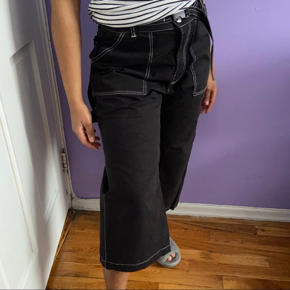Contrast stitch wide leg pants